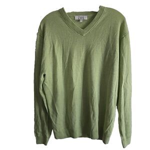 Turnbury Extra Fine Merino Wool Sweater Large Celery Green Men's V-neck